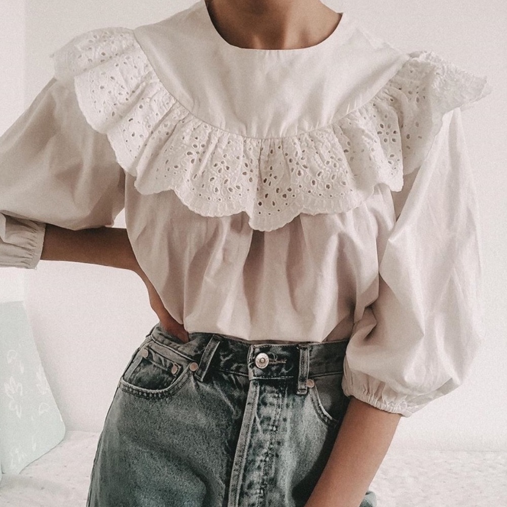 ZARA embroidered poplin top